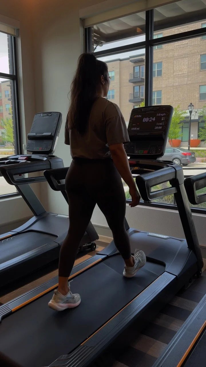 Renee Maldonado walking on a treadmill in a gym